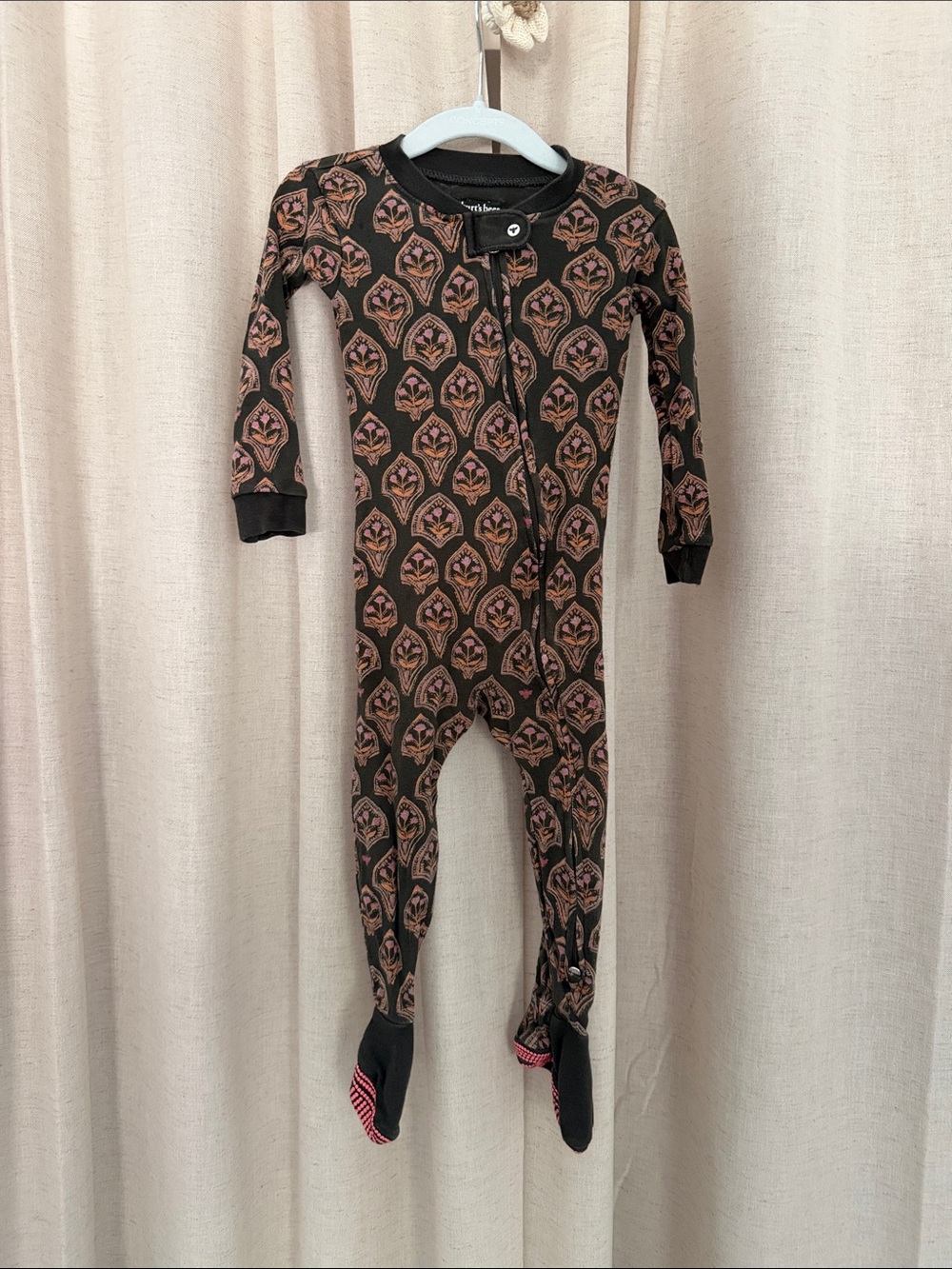 Burt's Bees Baby Footed One-Piece Brown with Pink Pattern 18mo Organic Cotton